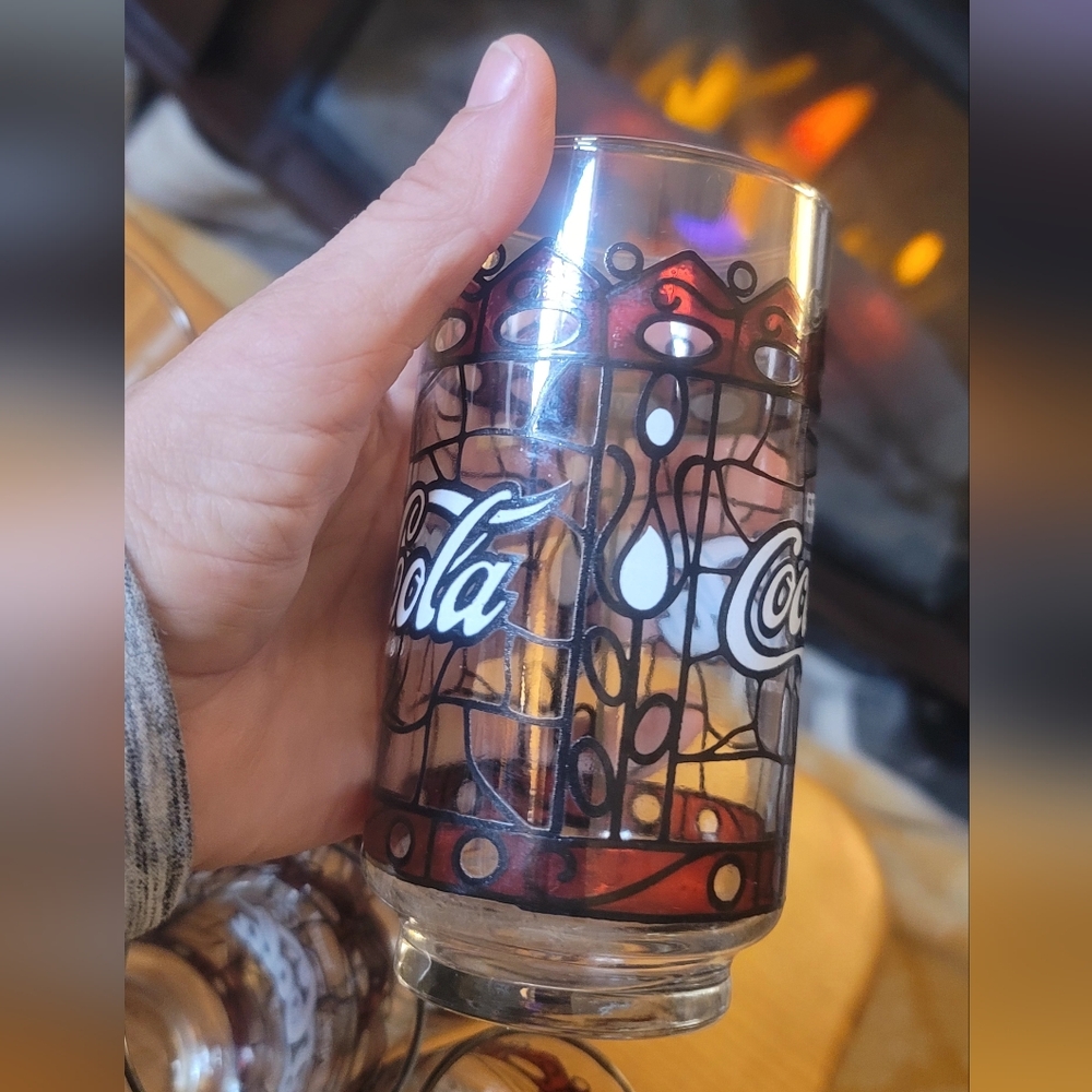 VINTAGE Coca-Cola Tiffany Style, Stained Glass Drinking Glasses/Tumblers 5(+2) - Picture 13 of 16